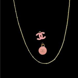 Pink and Gold Necklace & Charm Set